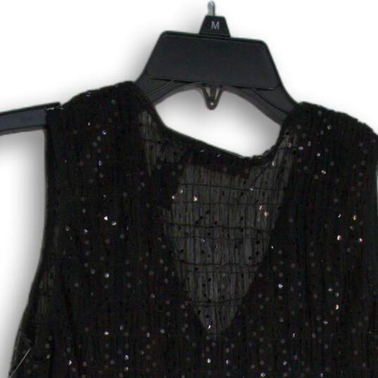 NWT DKNY Jeans Womens Black Mesh Sequin V-Neck Sleeveless Blouse Top Size Medium image number 4