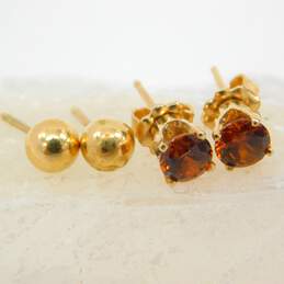 Elegant 14K Yellow Gold Citrine & Ball Stud Earrings 1.7g