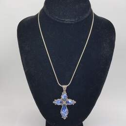 Sterling Silver Murano Glass Millie fiori Cross Pendant 18" Necklace 28.2g