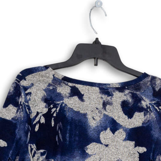 Womens Blue Floral Long Bell Sleeve Round Neck Tunic Top Size Medium image number 4