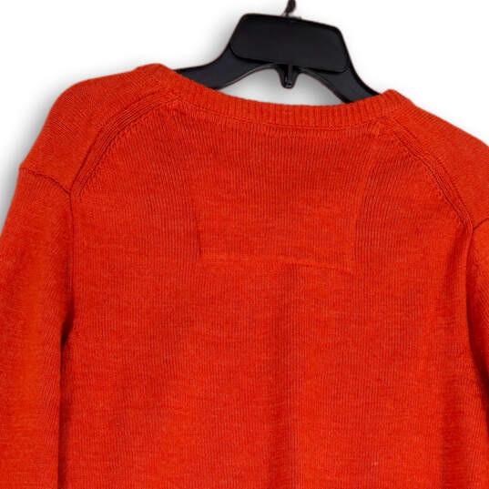 Mens Orange Tight-Knit V-Neck Long Sleeve Pullover Sweater Size Small image number 4