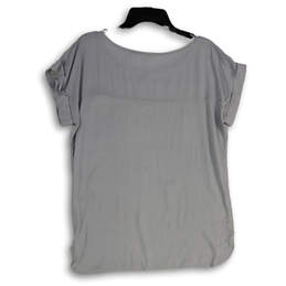 NWT Womens Gray Round Neck Short Sleeve Side Slit Pullover Blouse Top Sz M alternative image