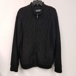 Mens Black Long Sleeve Cable Knit Full-Zip Sweater Size Large