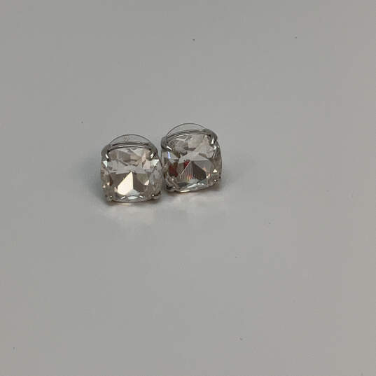 Designer Kate Spade Silver-Tone Square Crystal Cut Stone Stud Earrings image number 2