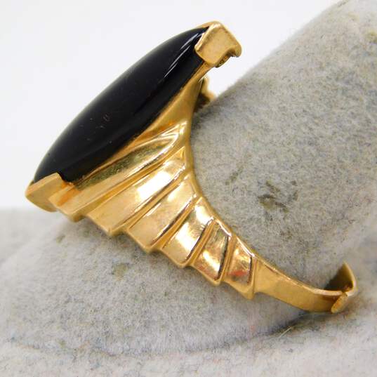 10K Gold Onyx Marquise Cabochon Stepped Band Ring For Repair 4.1g image number 3