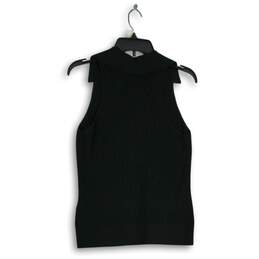 NWT Womens Black Knitted Spread Collar Sleeveless Polo Shirt Size M alternative image
