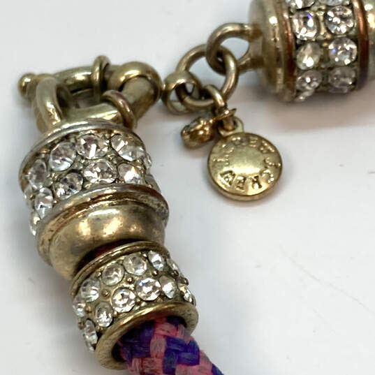 Designer J. Crew Gold-Tone Rhinestone Pink Purple Woven Charm Bracelet image number 3