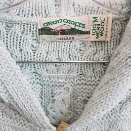 QVC seafoam green cable knit full zip merino wool hooded sweater M alternative image