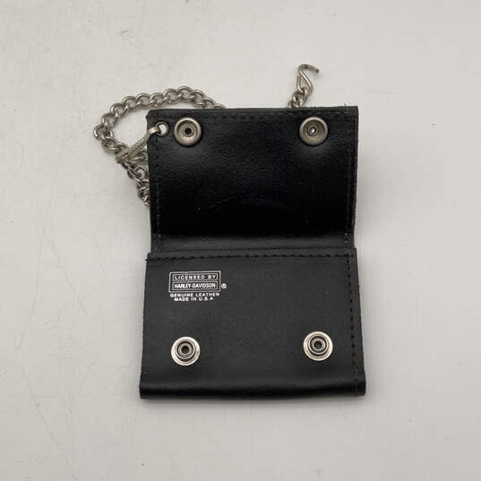 Mens Black Leather Detachable Chain Card Holder Snap Tri-Fold Wallet image number 4