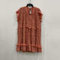 NWT Womens Pink Ruffle Round Neck Tiered Tie Back Mini Dress Size 3XP image number 1