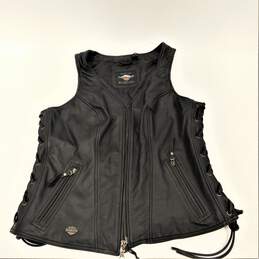 Genuine Leather Black Biker Motorcycle Vest w/ Adjustable Side Ties