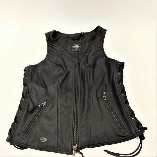 Genuine Leather Black Biker Motorcycle Vest w/ Adjustable Side Ties image number 1