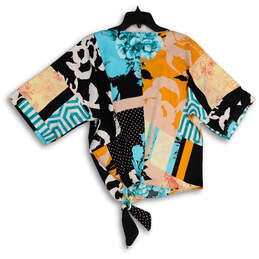 Womens Multicolor Floral Kimono Sleeve Round Neck Pullover Blouse Top Sz 00 alternative image