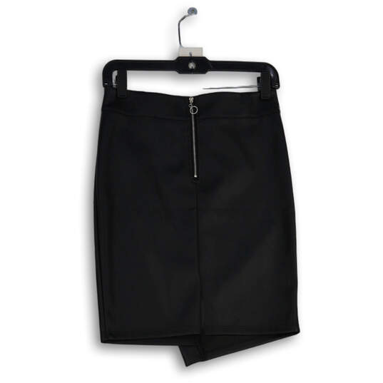 NWT Womens Black Asymmetrical Hem Back Zip Wrap Skirt Size Small image number 2