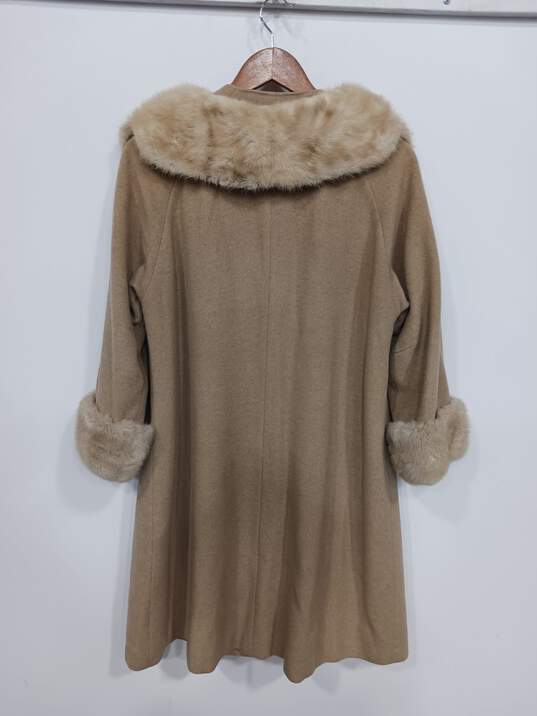Vintage Queen's Ransom Women's Tan Cashmere Coat with Faux Fur image number 2