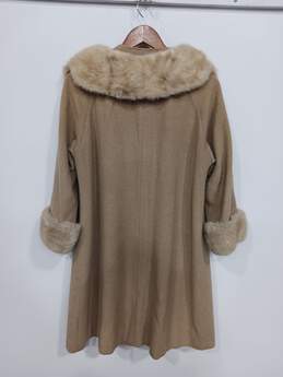 Vintage Queen's Ransom Women's Tan Cashmere Coat with Faux Fur alternative image