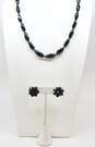 Vintage & Germany Goldtone Black Glass Beaded Necklace & Cluster Clip On Earrings 43g image number 1