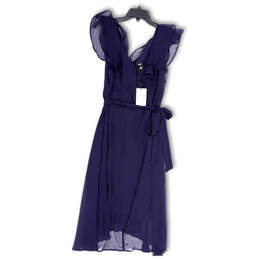NWT Womens Blue V-Neck Flutter Sleeve Tie Waist Fit & Flare Dress Size 6