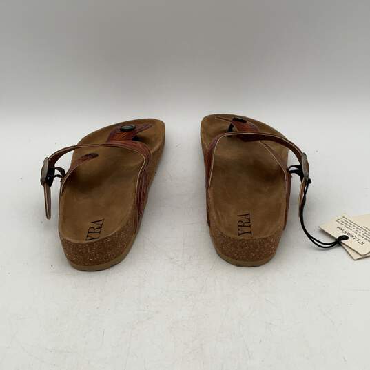 Myra Womens Brown Leather Crockler Western Hand-Tooled Thong Sandals Size 10 image number 4