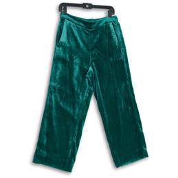 J. Crew Womens Green Velvet Elastic Waist Slash Pocket Dress Pants Size 8