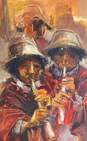 Three Flute Players Oil on canvas Signed. Expressionist Matted & Framed image number 4
