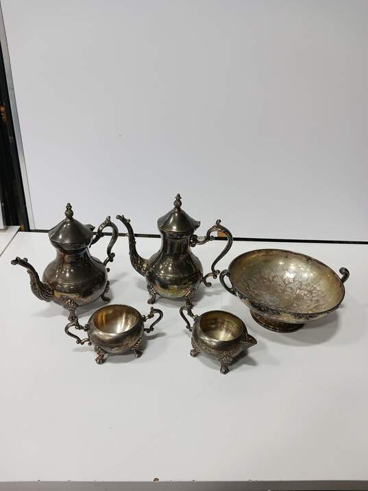 5pc Silver Plated Copper Tea Set image number 1