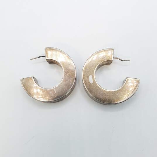 Sterling Silver Modernist 3/4 Hoop Post Earrings Damage  20.0g image number 4