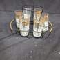 Set of 7 Gold Tone & White Tumbler Glasses with Metal Glass Holder image number 1