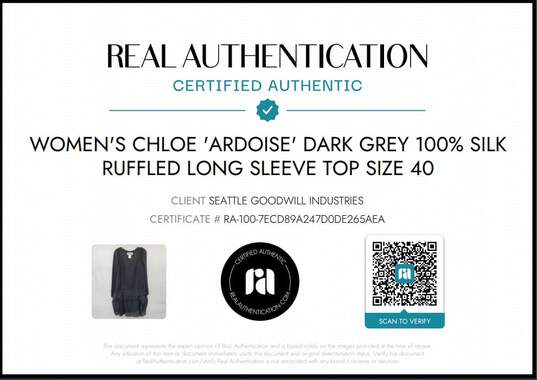 Chloe 'Ardoise' Dark Grey Silk Ruffled Long Sleeve Top Size 40 AUTHENTICATED image number 5