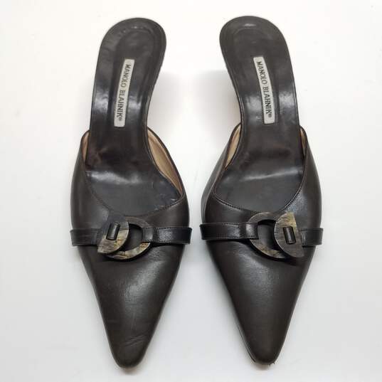 AUTHENTICATED WMNS MANOLO BLAHNIK HEELED MULES EURO SZ 40.5 image number 3