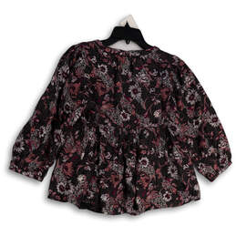 Womens Multicolor Floral  3/4 Sleeve Round Neck Pullover Blouse Top Size S alternative image