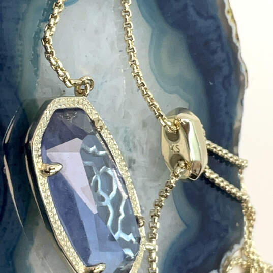 Designer Kendra Scott Gold-Tone Blue Crystal Stone Filigree Pendant Necklace image number 4