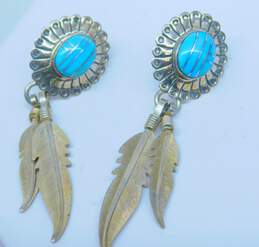 925 Sterling Silver QT Quoc Turquoise Southwestern Style Turquoise Inlay Drop Earrings