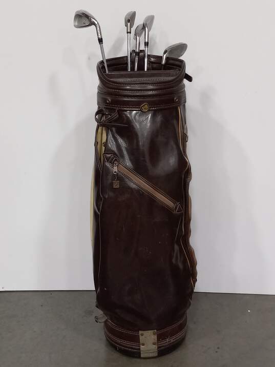Burton Leather Brown Golf Bag & 5 Assorted Golf Clubs image number 5