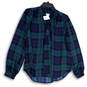 NWT Womens Blue Green Plaid Long Sleeve Tie Neck Button Front Blouse Size M image number 1