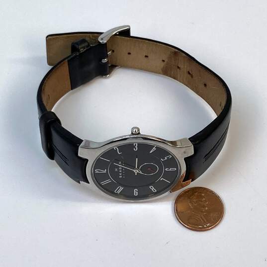 Designer Skagen Silver-Tone Leather Strap Water Resistant Analog Wristwatch image number 3
