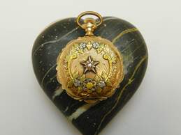 Antique 1897 Elgin 14K Tri Color Gold 0.06CT Diamond 15 Jewels Pocket Watch 41.8g