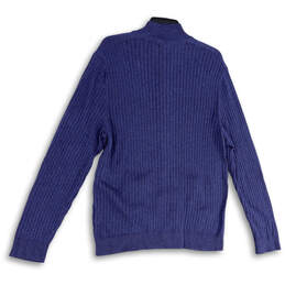 NWT Mens Blue Long Sleeve Mock Neck Knitted Full-Zip Sweater Size Large alternative image