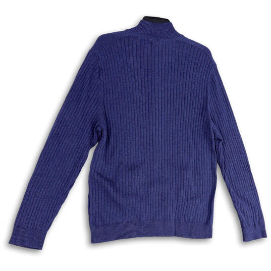 NWT Mens Blue Long Sleeve Mock Neck Knitted Full-Zip Sweater Size Large image number 2