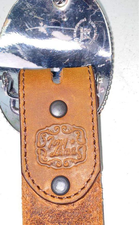 Tony Lama Sterling Silver Plate Buckle Leather Belt Women's Size S image number 6