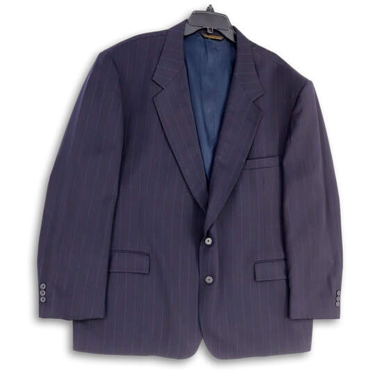 Mens Blue Pinstripe Notch Lapel Single Breasted Two Button Blazer Size 50R image number 1