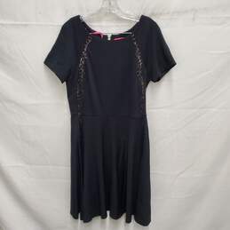 Betsy Johnson WM's Black Silk Short Sleeve Lace Vent Midi Dress Size 10