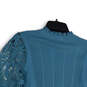 Womens Blue Knitted Mock Neck Lace Long Sleeve  Pullover Blouse Top Size S image number 3