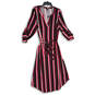Womens Multicolor Striped Split Neck Tie Waist Midi A-Line Dress Size 1 image number 1