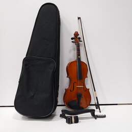 Wooden 4 String Violin w/Bow and Black Canvas Case