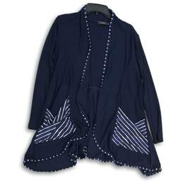 Sympli Womens Blue White Long Sleeve Open Front Cardigan Sweater Size 10