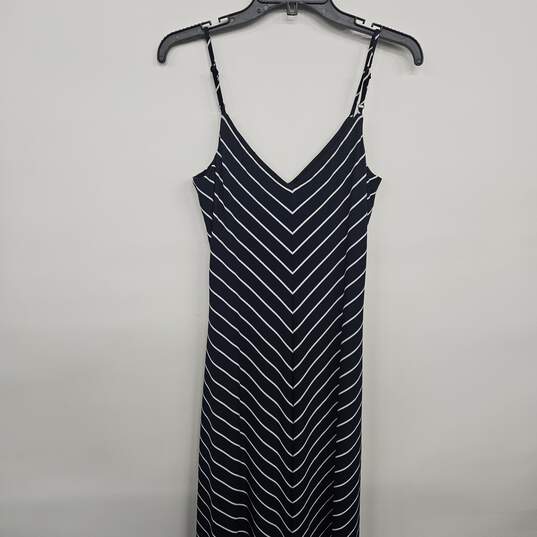 Navy Blue White Striped V Neck Dress image number 2