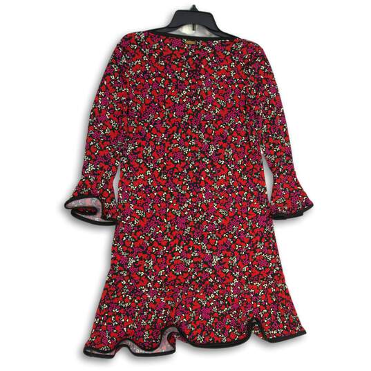Womens Red Pink Floral Bell Sleeve Woodland Flounce A-Line Dress Size M image number 2