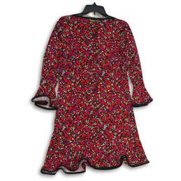 Womens Red Pink Floral Bell Sleeve Woodland Flounce A-Line Dress Size M alternative image