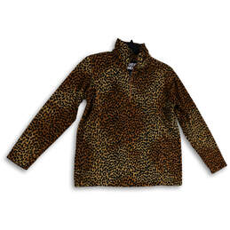 Womens Multicolor Leopard Print Mock Neck 1/4 Zip Fleece Jacket Size S/P